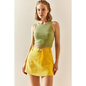 XHAN Yellow Short Skirt With Belt