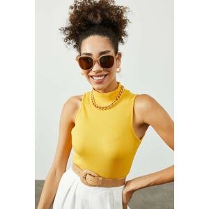 XHAN Women's Yellow Half Turtleneck Blouse