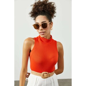 XHAN Women's Orange Half Turtleneck Blouse