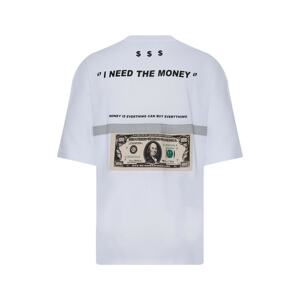 XHAN White Oversized T-shirt with Dollar Detail with a Printed Back