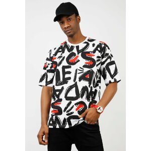 XHAN White Patterned Oversize T-shirt