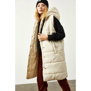 XHAN Women's Ecru Hooded & Snap Button Puffer Vest