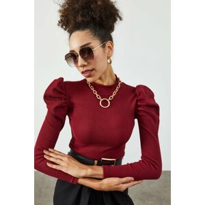 XHAN Women's Burgundy Blouse with Pleats