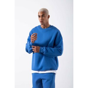 XHAN Blue Organic Cotton Sharding Oversized Sweatshirt