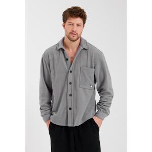 XHAN Gray Pocket Fleece Shirt