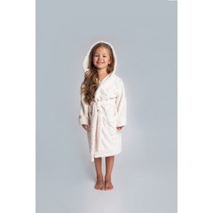 Stylish girls' long-sleeved bathrobe - ecru/print