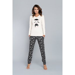 Pyjamas Dima long sleeves, long pants - ecru print/dark melange