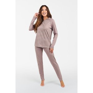 Women's pajamas Oda long sleeves, long pants - cappuccino/cappuccino print