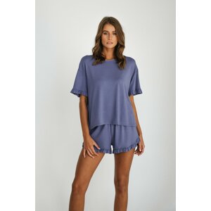Stylish women's pajamas, short sleeves, shorts - blue