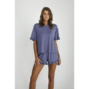 Stylish women's pajamas, short sleeves, shorts - blue