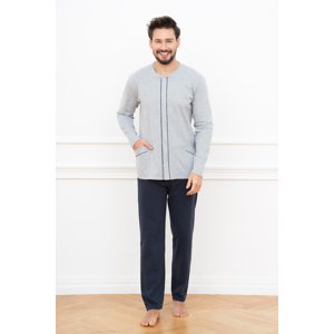 Men's pyjamas Alcest, long sleeves, long trousers - melange/navy blue