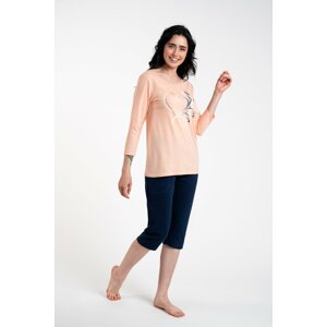 Arietta 3/4 sleeve, 3/4 leg - salmon/navy blue