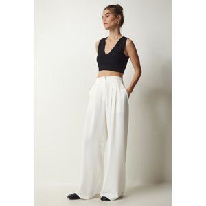 Happiness İstanbul Women's White Pleated Palazzo Pants