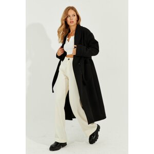 Cool & Sexy Women's Black Shawl Collar Stamped Lined Coat