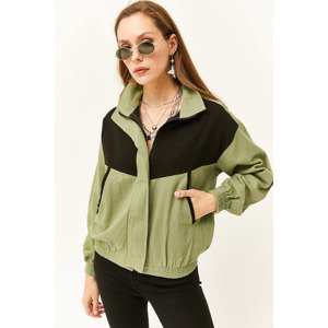 Olalook Women's Khaki Color Block Pocket Soft Textured Cotton Jacket