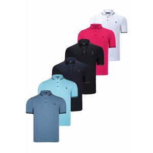 SET OF SIX T8586 DEWBERRY MEN'S T-SHIRT-BLACK-WHITE-NAVY-CYAN-FUCHSIA-INDIGO