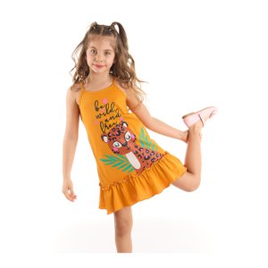 Mushi Leo Girl's Leopard Print Orange Straps Cotton Dress