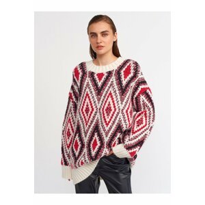 Dilvin 10239 Diamond Pattern Sweater-fuchsia