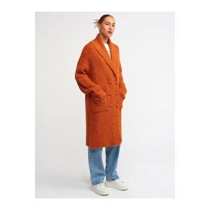 Dilvin 60162 Bathrobe Collar Knitwear with Pockets Cardigan-burnt T.