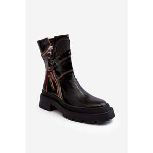 Women's patent leather ankle boots with zippers Maciejka Black