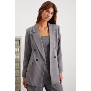 GRIMELANGE Henrietta Women's Woven Double Breasted Striped Lined Blazer Jacke