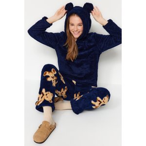 Trendyol Navy Blue Wellsoft Sweatshirt-Pants and Knitted Pajamas Set