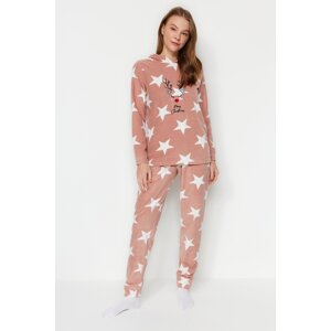 Trendyol Powder Fleece Star Pattern Sweatshirt-Pants Knitted Pajamas Set