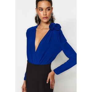 Trendyol Saxe Blue Double Breasted Collar Accessory Bodysuit