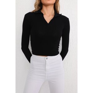 BİKELİFE Women's Polo Neck Black Lycra Camisole Blouse