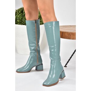 Fox Shoes Blue Patent Leather Women's Thick Heeled Boots