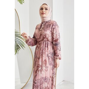 InStyle Serena Floral Pattern Pleated Chiffon Hijab Dress - Dried Rose