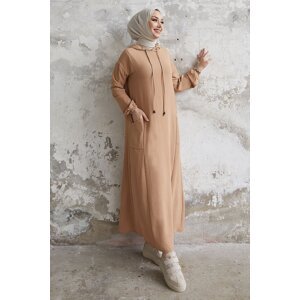 InStyle Helya Hooded Loose Dress with Pocket - Beige