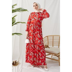 InStyle Lesa Floral Dress with Straw Belt - Claret Red