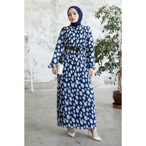 InStyle Mariya Polka Dot Chiffon Dress - Navy Blue