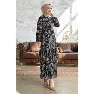 InStyle Layered Pleats Chiffon Hijab Dress - Black