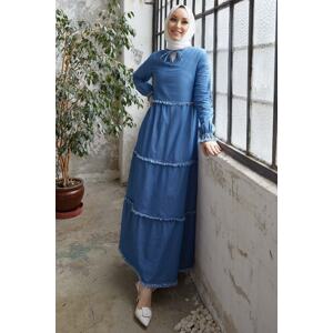 InStyle Miriana Piping Patterned Lace-up Jeans Dress - Light Blue