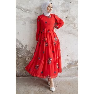 InStyle Vanes Floral Embroidery Chiffon Dress - Red