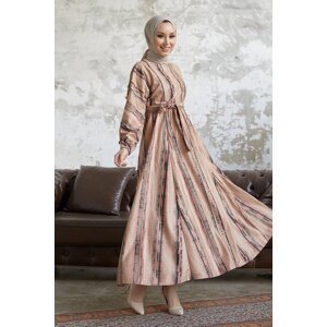 InStyle Elvira Patterned Mevlana Sleeve Hijab Dress - Powder