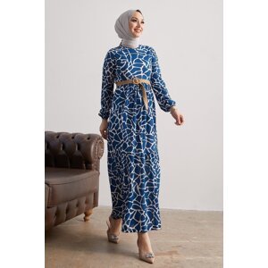 InStyle Else Stone Patterned Dress with Straw Belt - Indigo