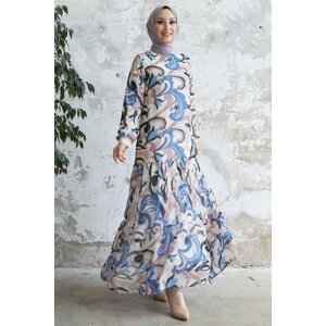 InStyle Arzel Patterned Chiffon Dress with Ruffle Skirt - Blue