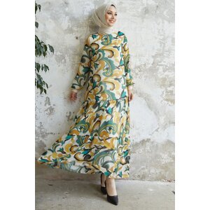 InStyle Arzel Patterned Chiffon Dress with Ruffle Skirt - Yellow