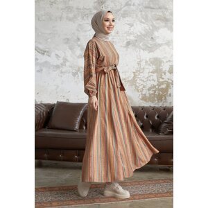 InStyle Arena Ethnic Pattern Mevlana Sleeve Hijab Dress - Camel