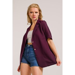 armonika Women's Purple Short Sleeve Two-Button Oversized Jacket