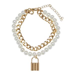 Padlock Pearl Layering Bracelet Gold