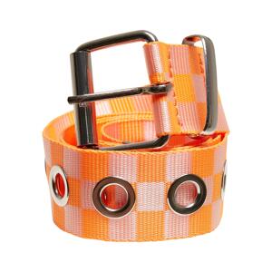 Checkered belt with eyelets neon orange/white