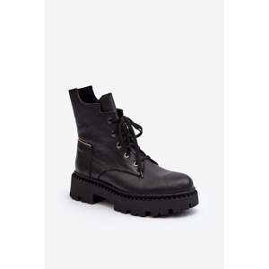 Women's Leather Trapper Shoes with Zipper Zazoo 949P Black