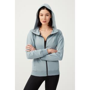 LOS OJOS Women's Blue Gray Hooded Zipper Sweatshirt Sweatshirt