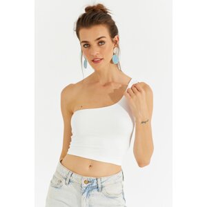 Cool & Sexy Women's Ecru One-Shoulder Crop Blouse CY328