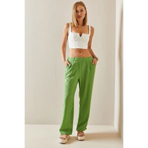 XHAN Pistachio Green Elastic Waist Wide Leg Pants