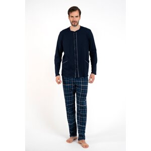 Men's pyjamas Jakub, long sleeves, long pants - navy blue/print